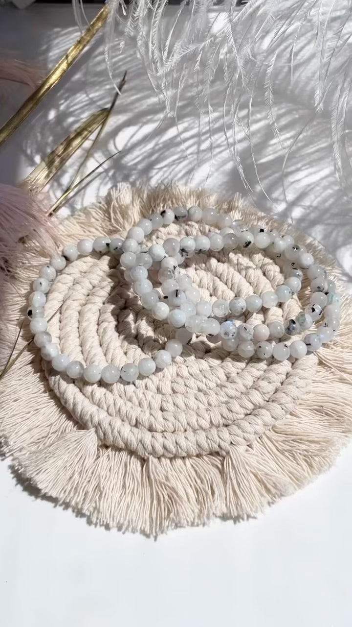 Rainbow Moonstone 6mm- Adjustable Elastic Bracelet