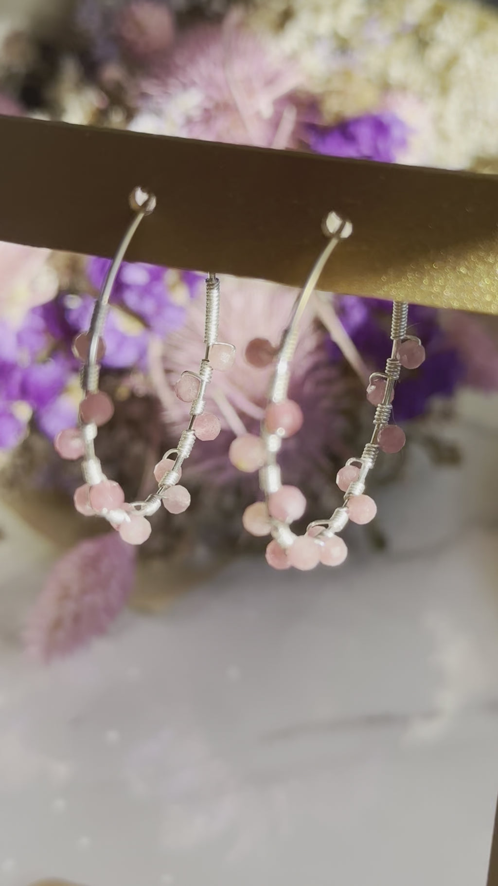 Wired Pink Tourmaline and Sterling Silver Hoop