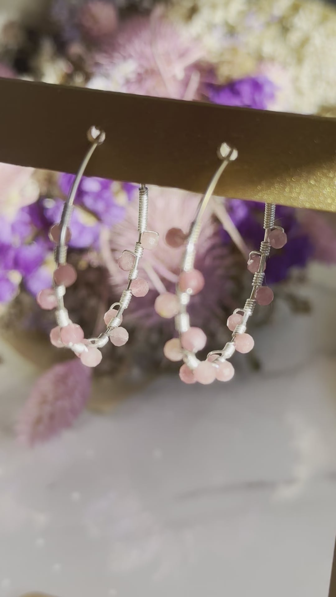 Wired Pink Tourmaline and Sterling Silver Hoop