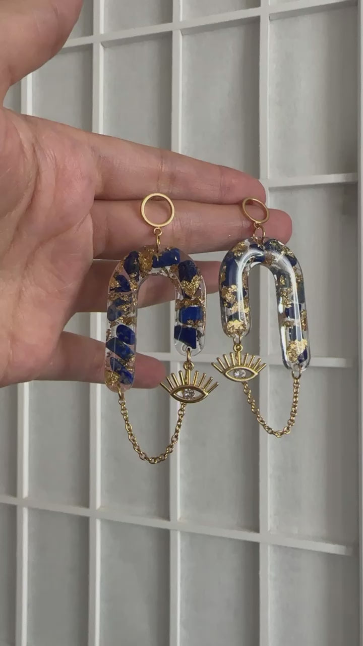 “Goddess of Abundance II” Lapis Lazuli Evil Eye Earrings