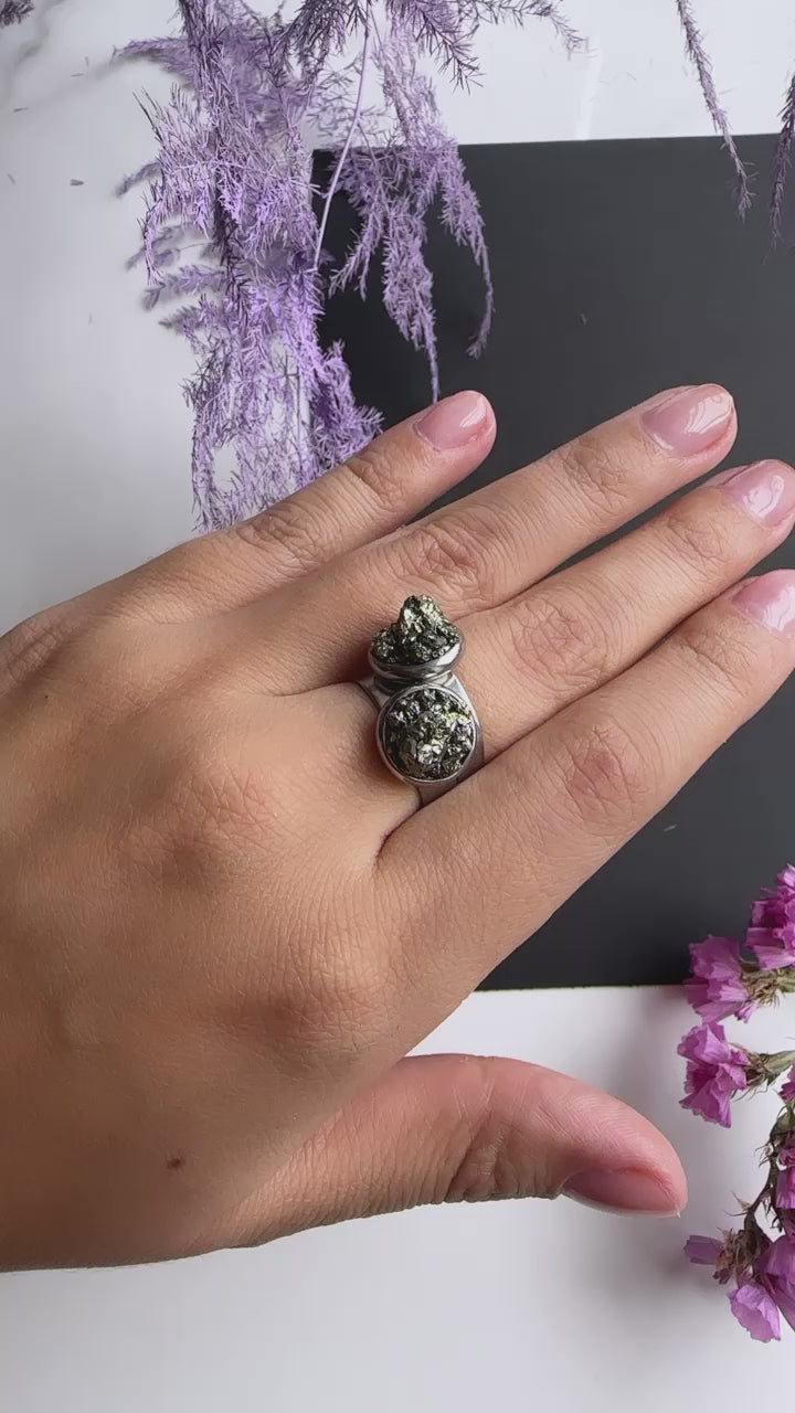 Pyrite on Stainless Steel Adjustable Ring
