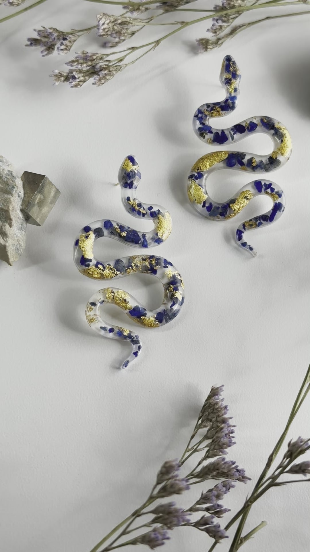 24k Gold Flakes Lapis Lazuli Snake Studs