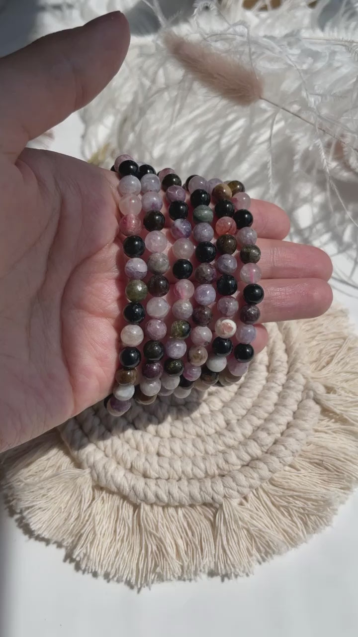 Watermelon Tourmaline 6mm- Adjustable Elastic Bracelet