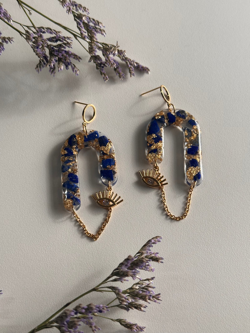 “Goddess of Abundance II” Lapis Lazuli Evil Eye Earrings