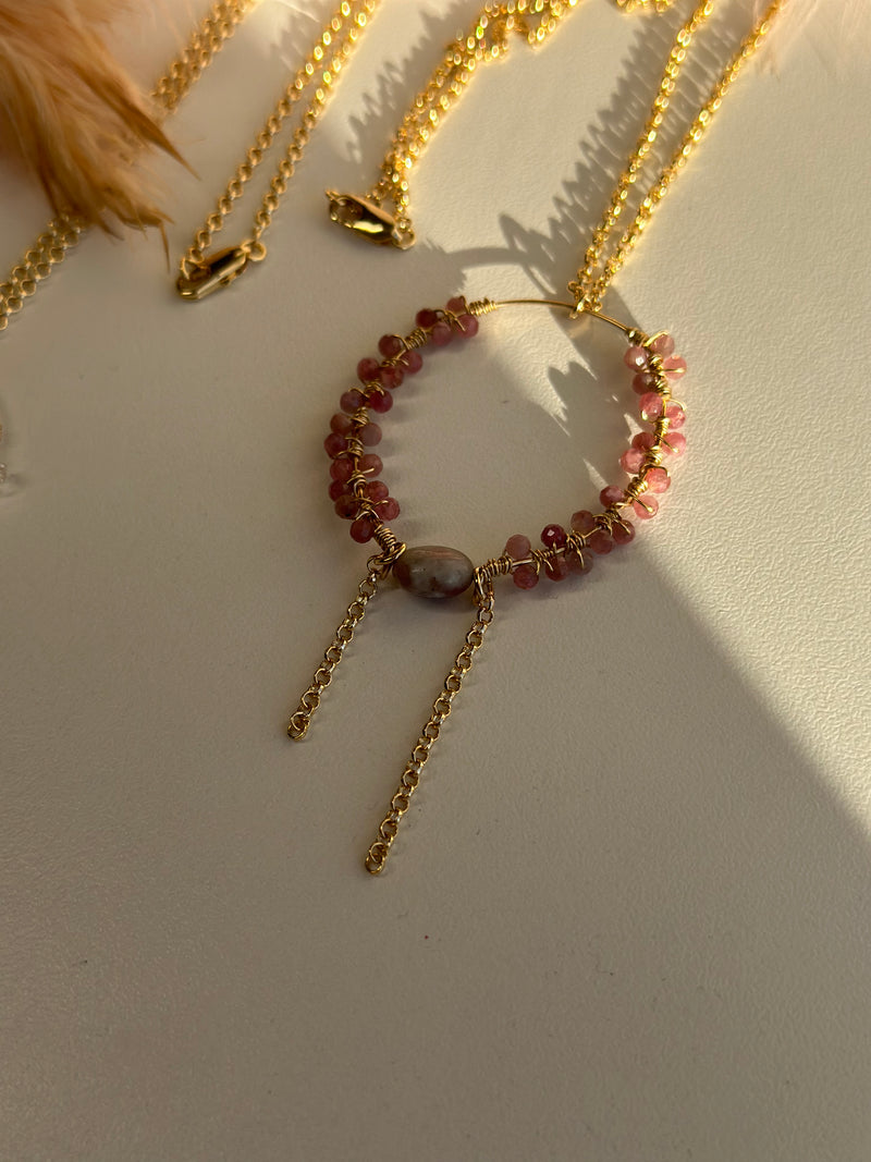 “The Intention Goddess” Pink Tourmaline and Jade Water Resistant Necklace