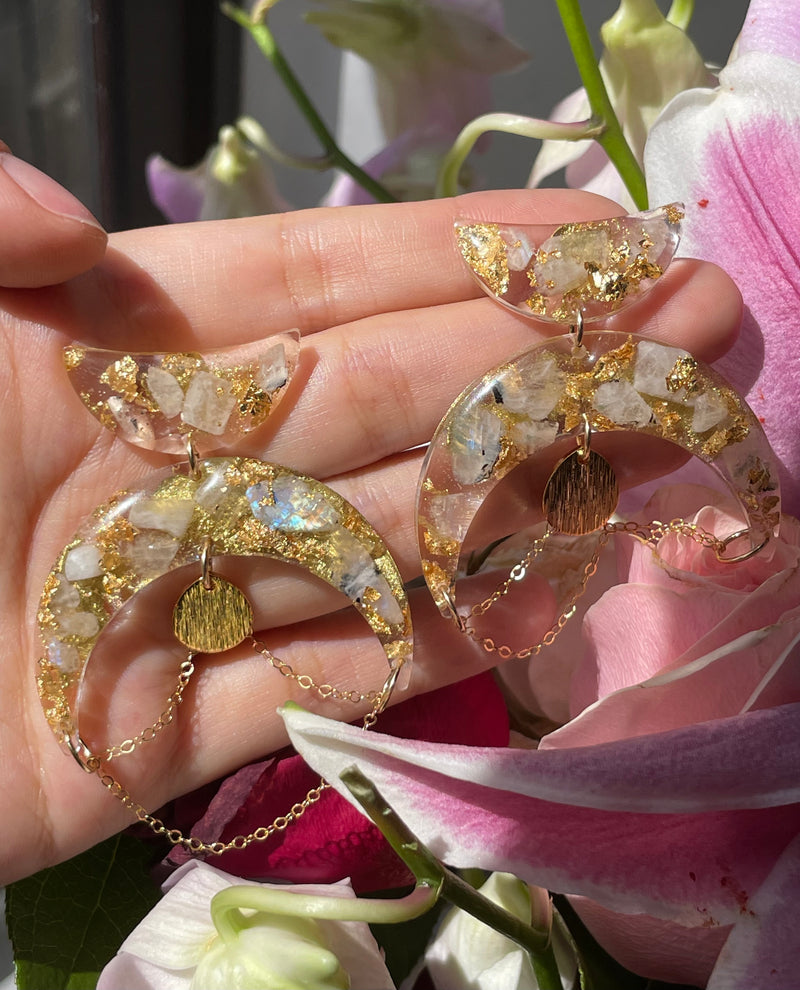 “Chandelier" Moonstone Gold Filled Chain Studs