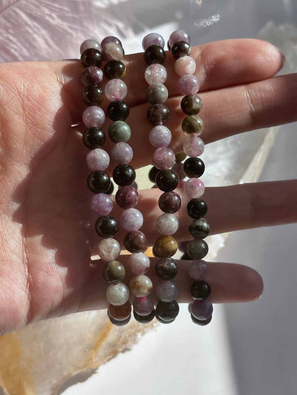 Watermelon Tourmaline 6mm- Adjustable Elastic Bracelet