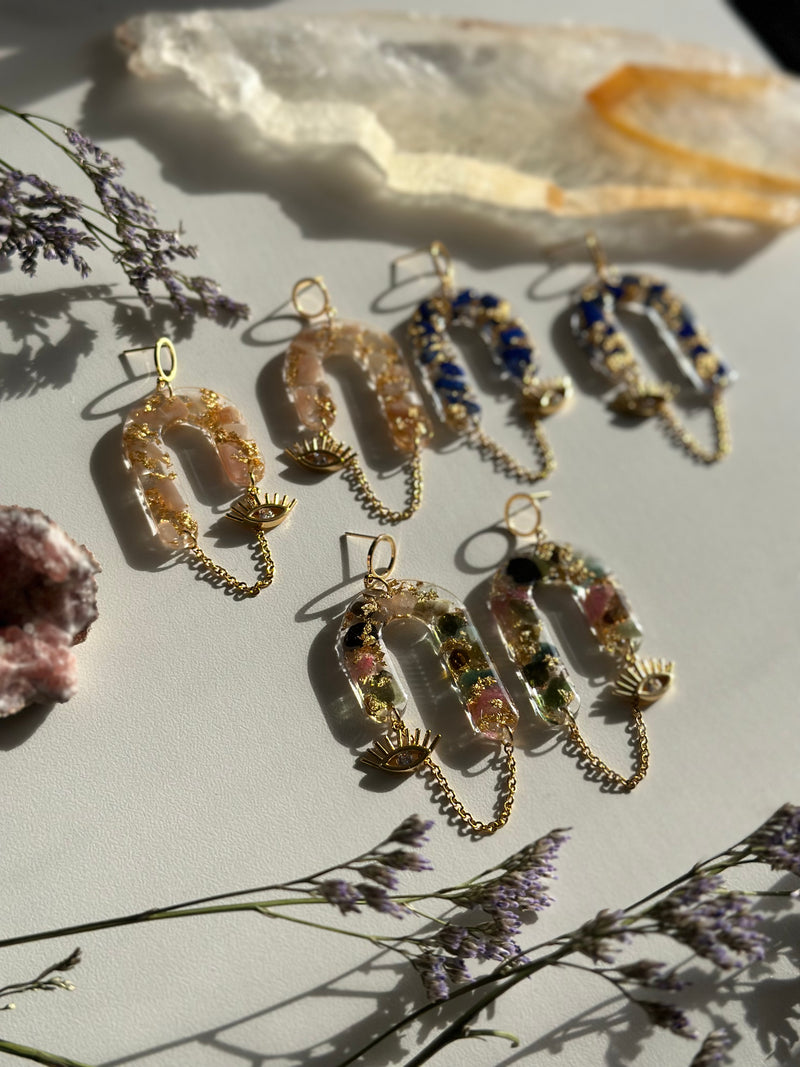“Goddess of Abundance II” Watermelon Tourmaline Evil Eye Earrings