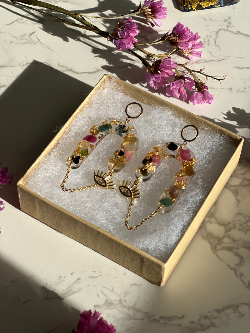 “Goddess of Abundance II” Watermelon Tourmaline Evil Eye Earrings