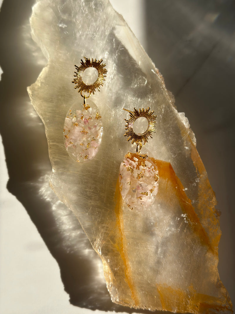 "Lovey" -Sun Charm- Pink Crystals Earrings