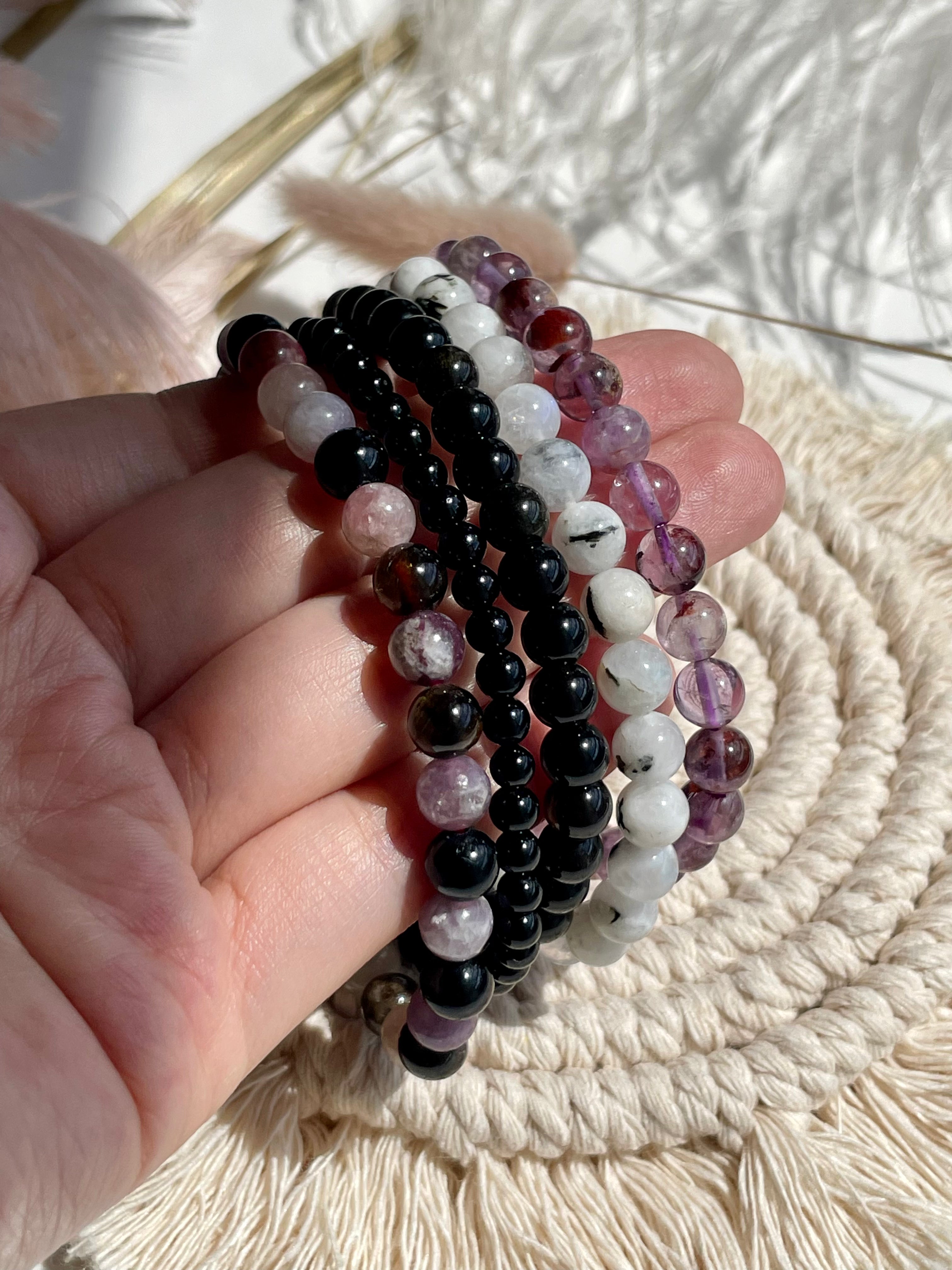 Rainbow Moonstone 6mm- Adjustable Elastic Bracelet