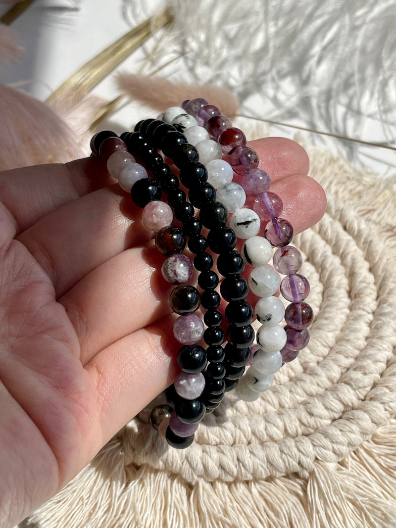 Rainbow Moonstone 6mm- Adjustable Elastic Bracelet