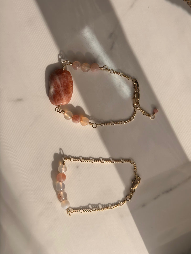 Sunstone & Flower Agate Gold Filled Bracelet