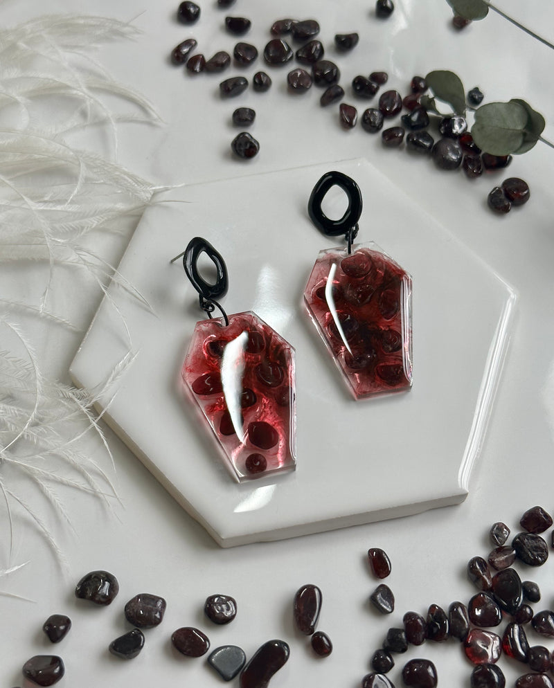 Garnet Coffin Earrings
