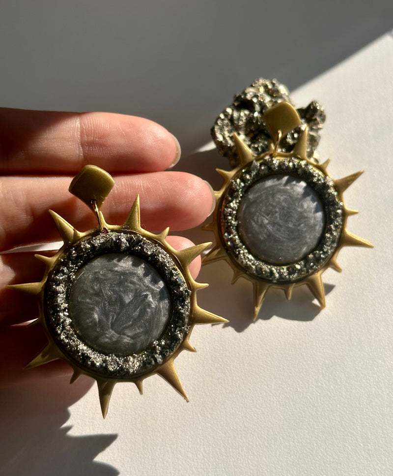 “Power” Pyrite Polymer Clay Sun Mirror Studs