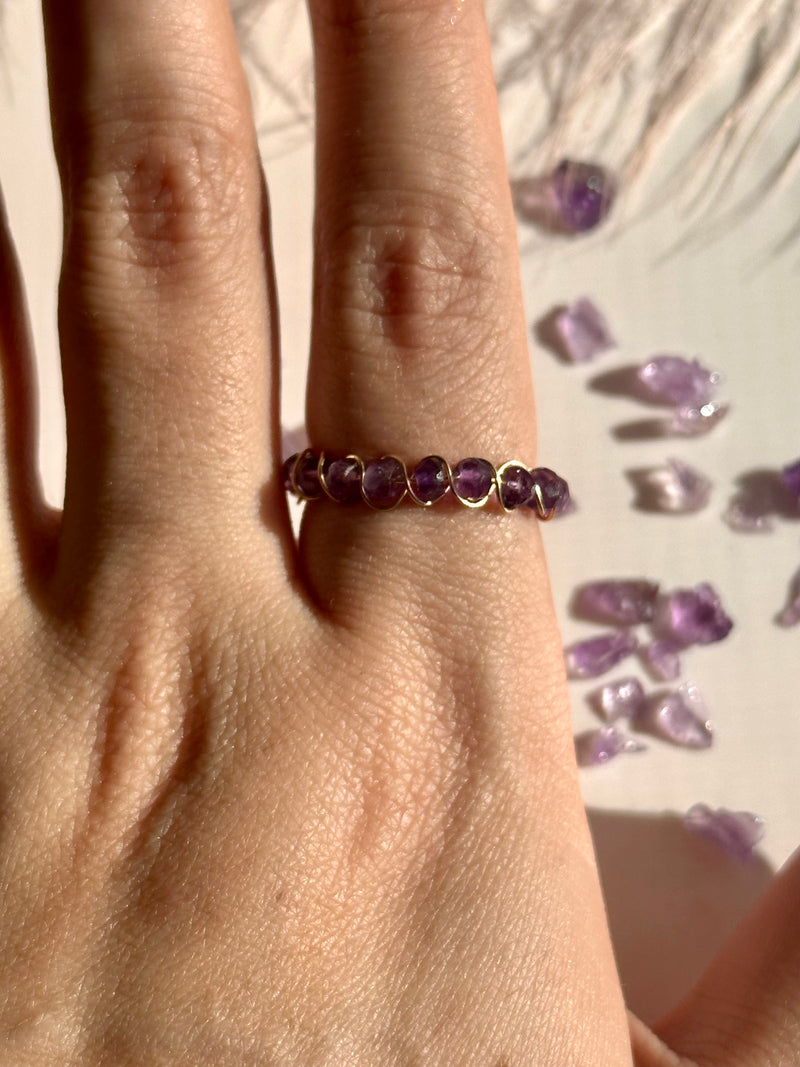 Purple Amethyst Gold Filled Wire Ring