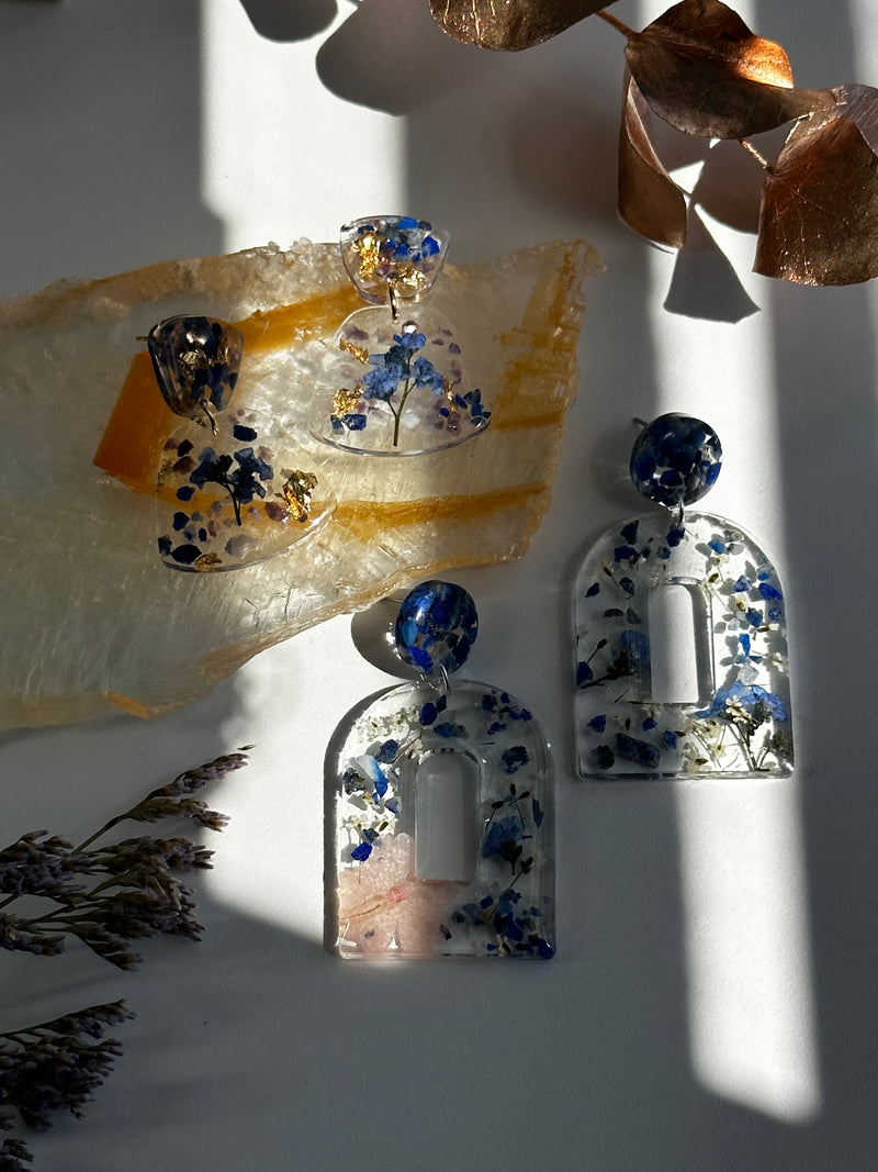 “Goddess of Earth” Lapis Lazuli and Flowers Studs