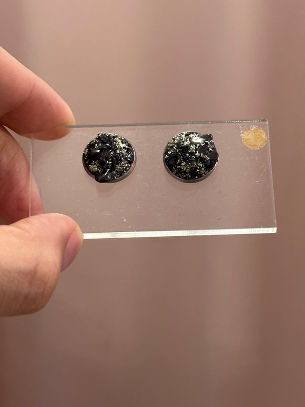 “Rawness” Shungite, Black Tourmaline & Pyrite Stainless Steel Studs