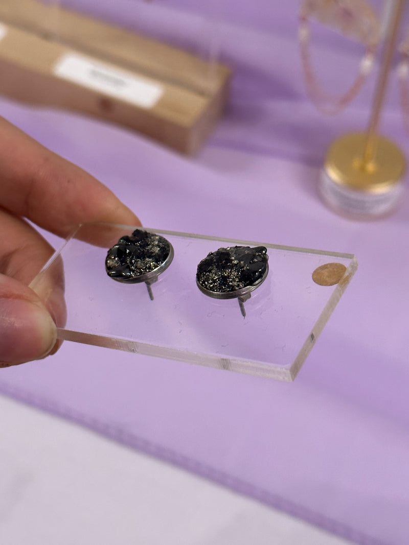 “Rawness” Shungite, Black Tourmaline & Pyrite Studs