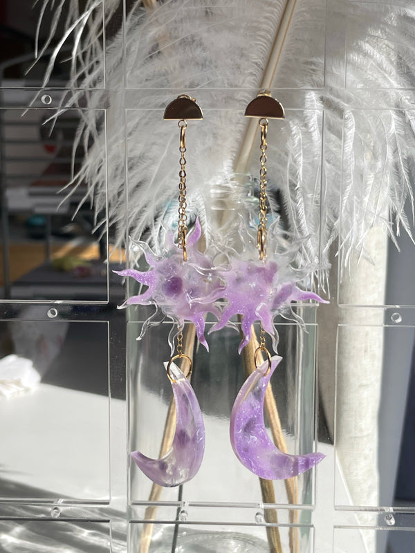 “Celestial Goddess” Purple Amethyst Chain Earrings