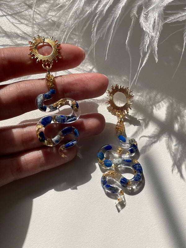 “The Feminine" Lapis Lazuli  Lightweight Snake Earrings