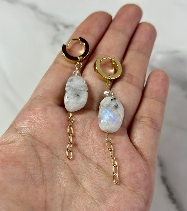 “Simplicity” Moonstone & Herkimer Diamond Huggies