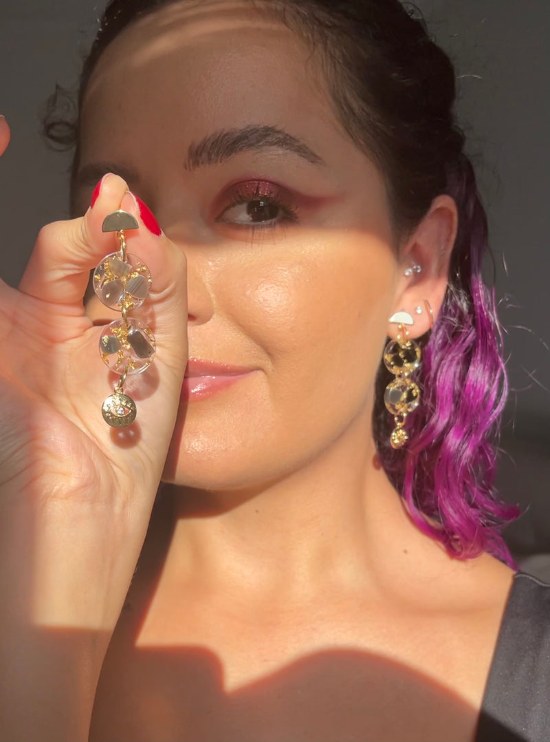 “Compassion Goddess” Black Obsidian with Gold Eye Charm Earrings