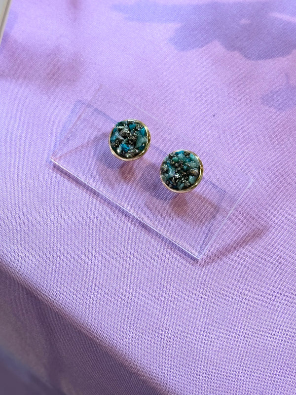 “Rawness” Chrysocolla & Pyrite Gold Stainless Steel Studs