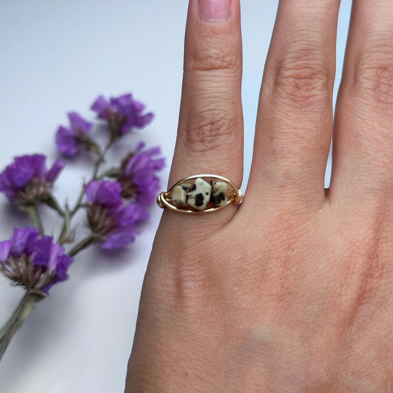 Dalmatian Jasper Gold Filled Wire Ring