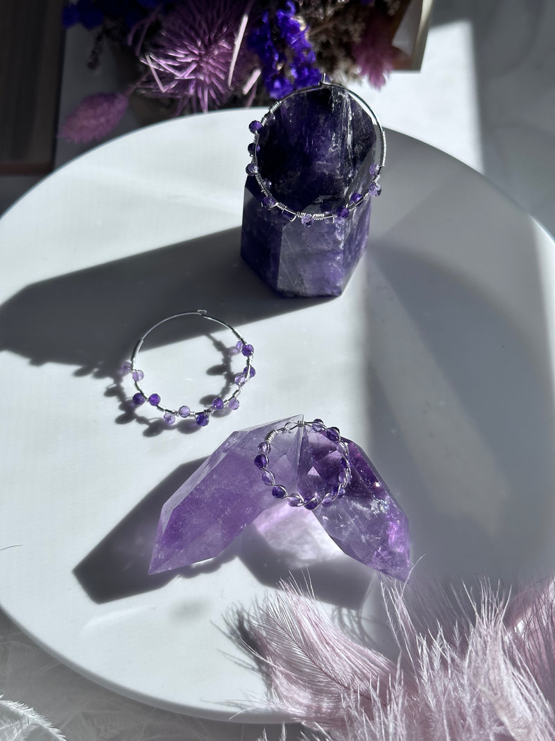 Purple Amethyst Sterling Silver Wire Ring