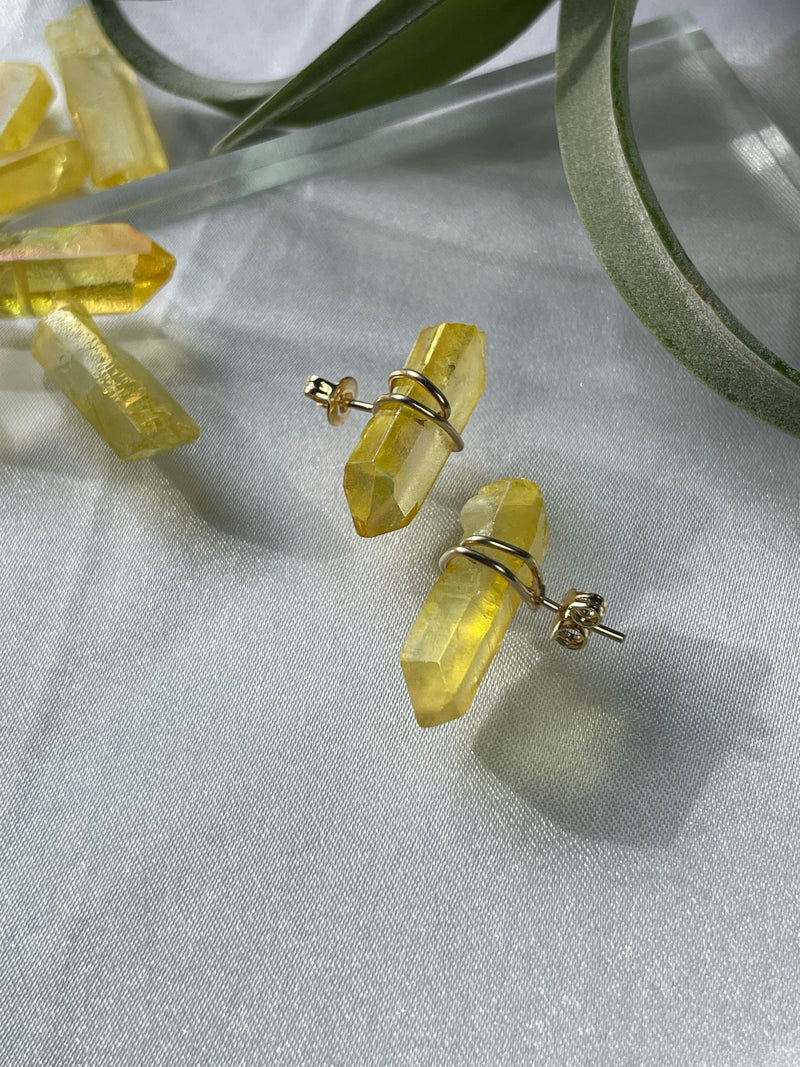 Yellow Aura Quartz Hoops or Studs