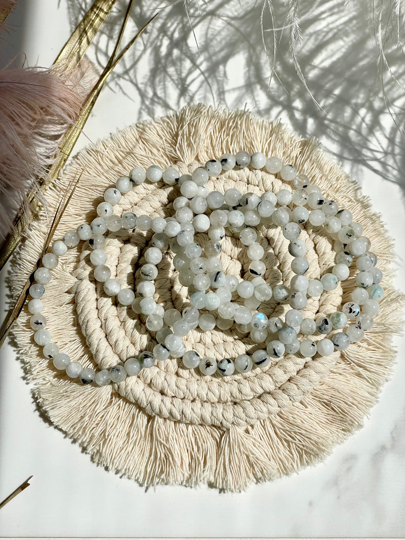 Rainbow Moonstone 6mm- Adjustable Elastic Bracelet