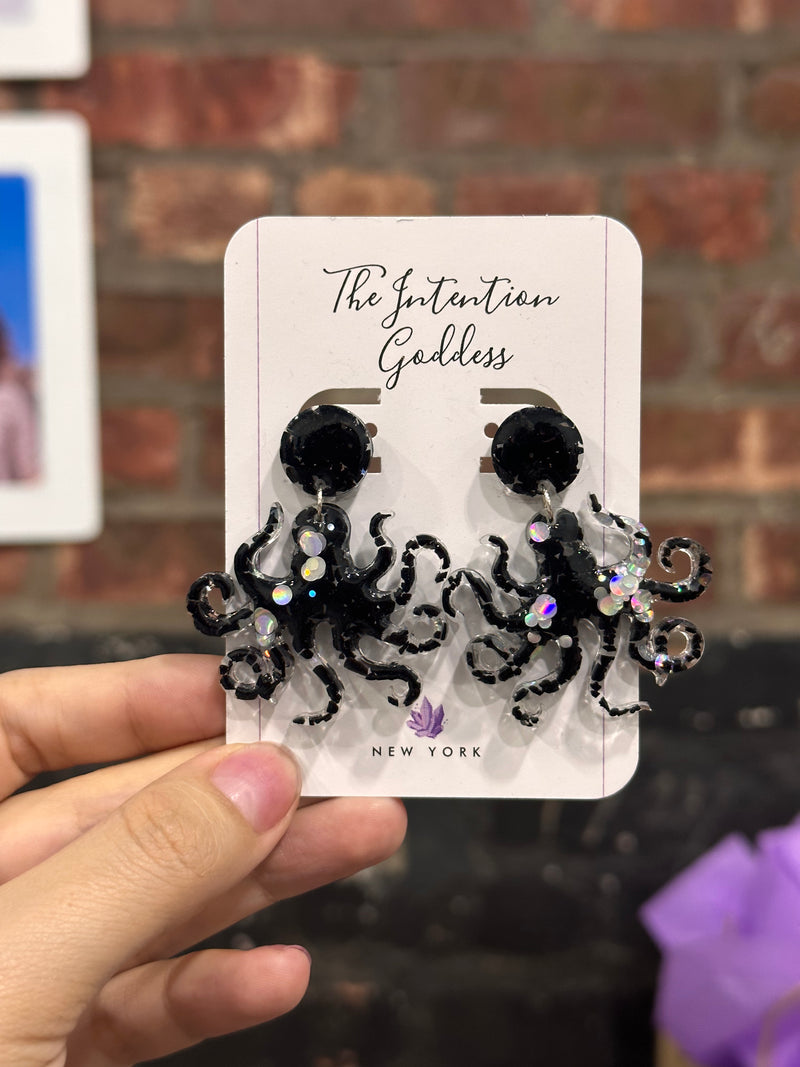 “Octopi” Black Tourmaline Earrings