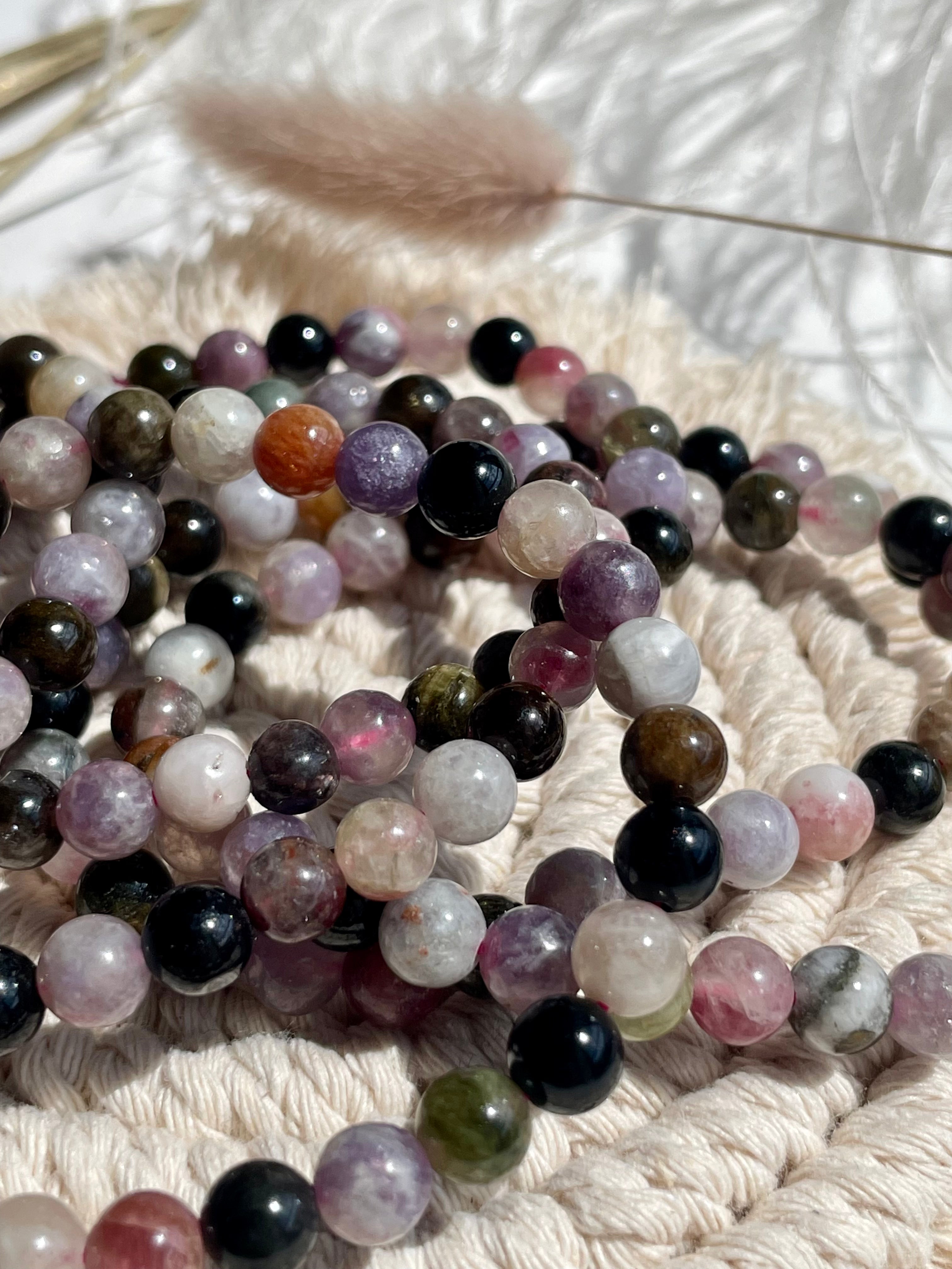 Watermelon Tourmaline 6mm- Adjustable Elastic Bracelet
