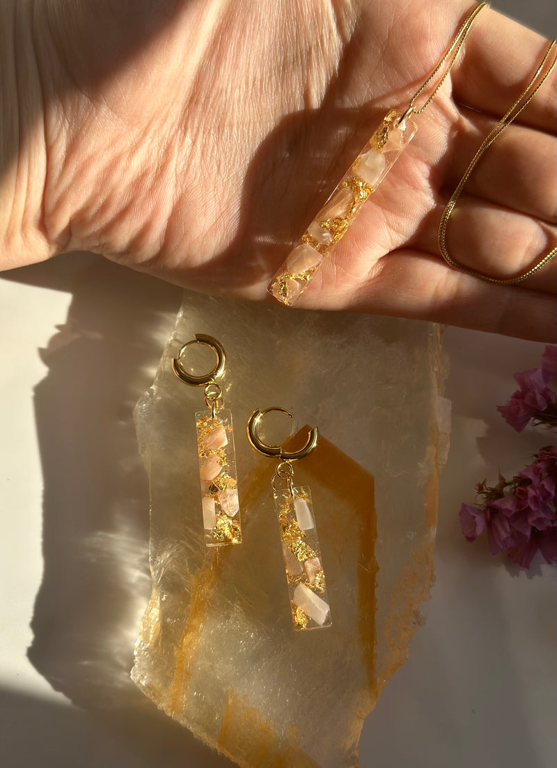 “Bar of Gold" Peach Moonstone Huggies