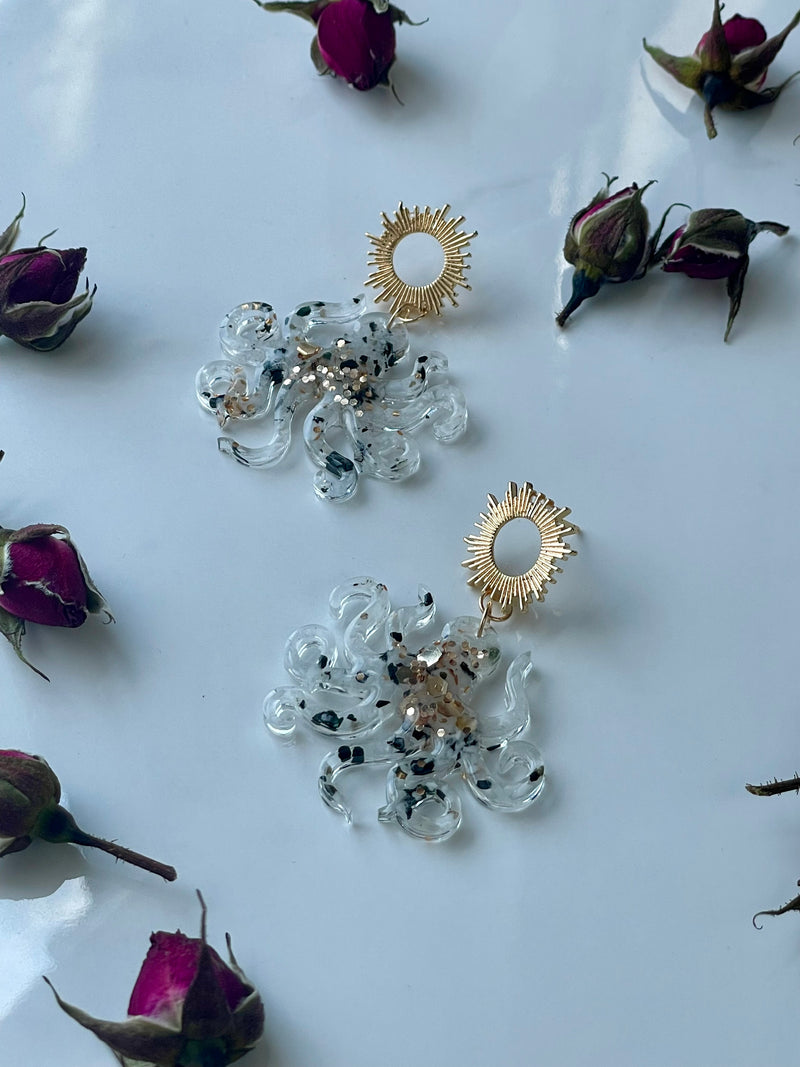 “Octopi” Moonstone Gold Earrings