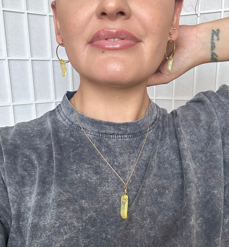 Yellow Aura Quartz Hoops or Studs