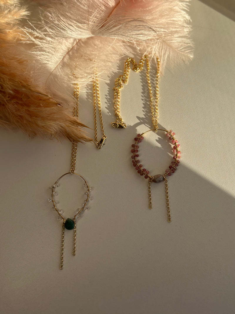 “The Intention Goddess” Pink Tourmaline and Jade Water Resistant Necklace