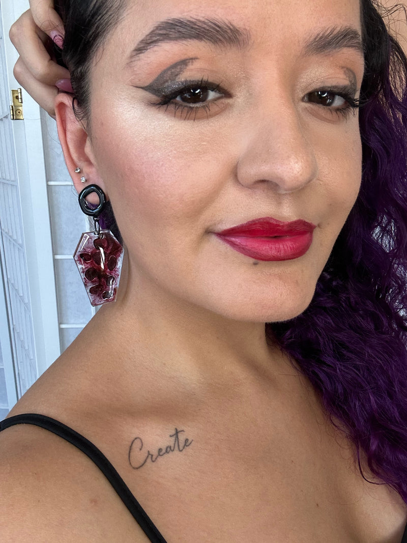 Garnet Coffin Earrings