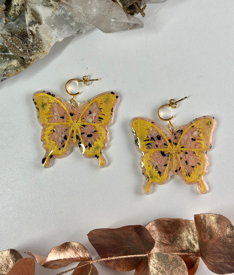 “Mariposa” Moonstone Gold Butterfly Earrings