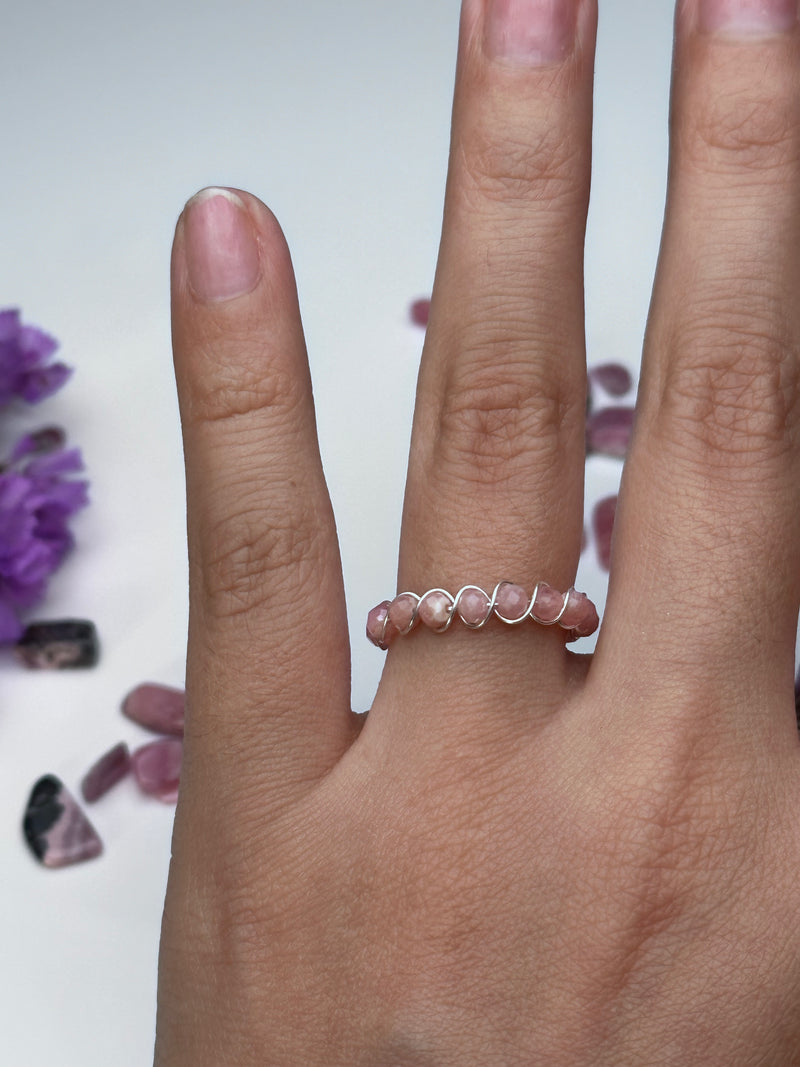 Rhodochrosite Sterling Silver Wire Ring