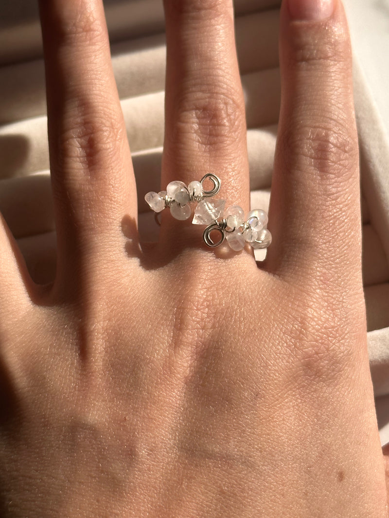 Herkimer Diamond & Moonstone Sterling Silver Wire Ring