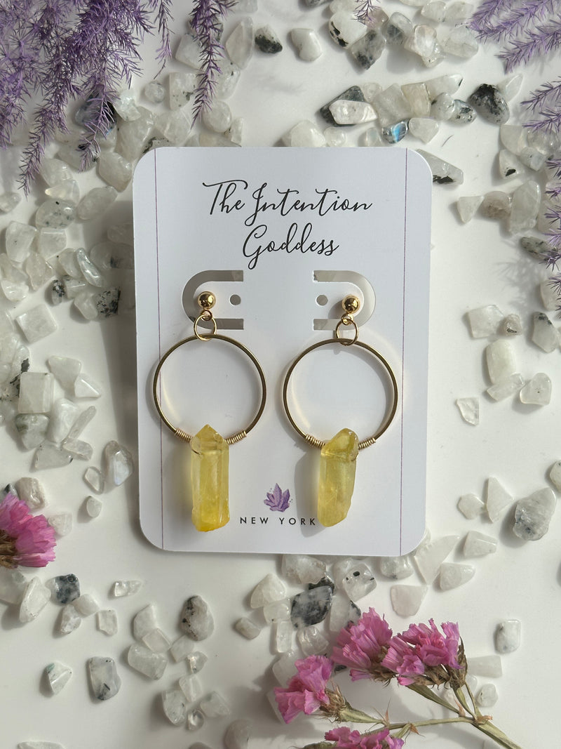 Yellow Aura Quartz Hoops or Studs