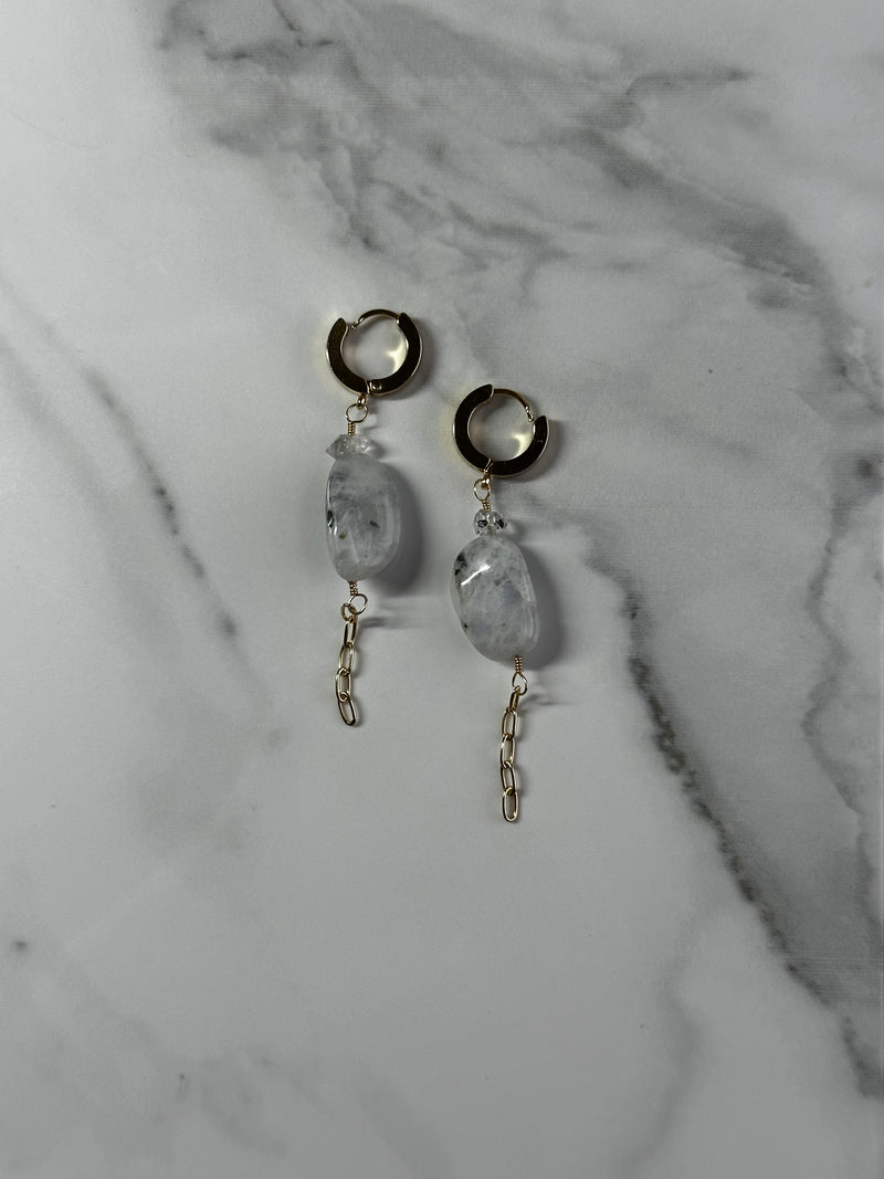 “Simplicity” Moonstone & Herkimer Diamond Huggies