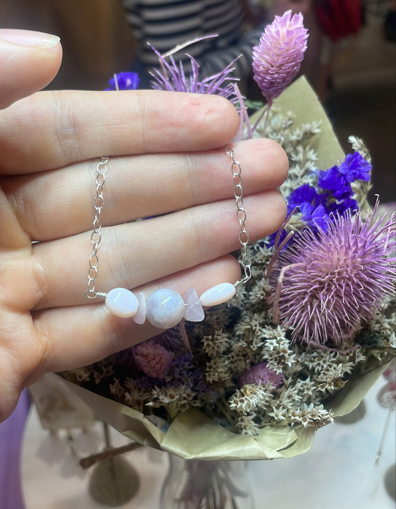 Kunzite, Pink Opal and Moonstone Sterling Silver Bracelet
