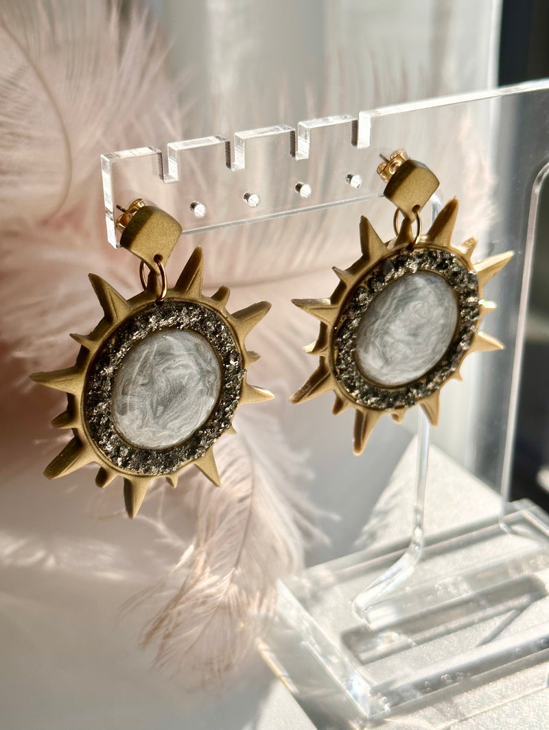 “Power” Pyrite Polymer Clay Sun Mirror Studs