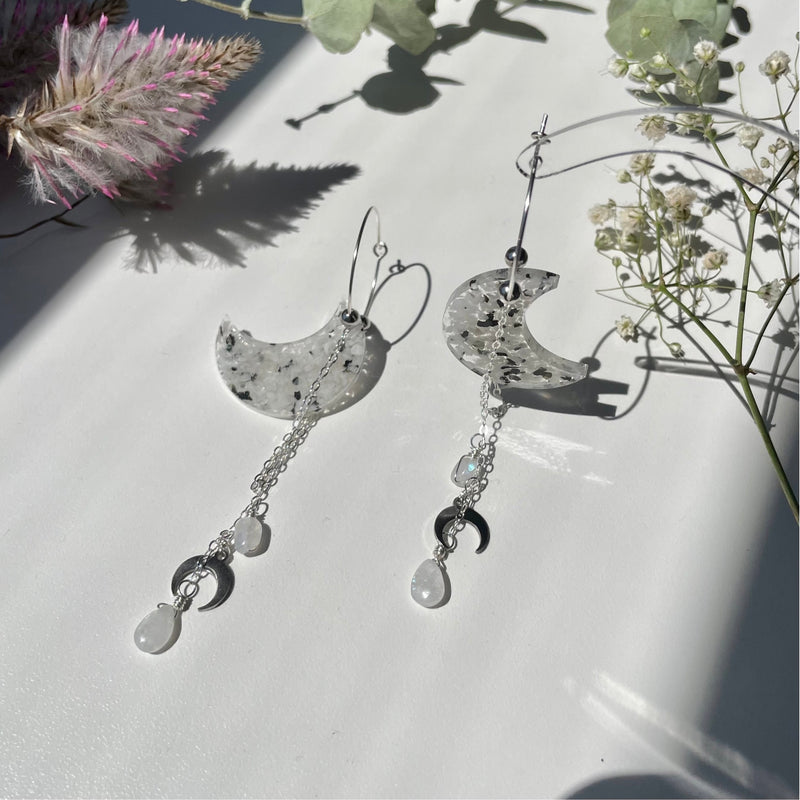 The Silver Moon Moonstone Sterling Silver Hoops