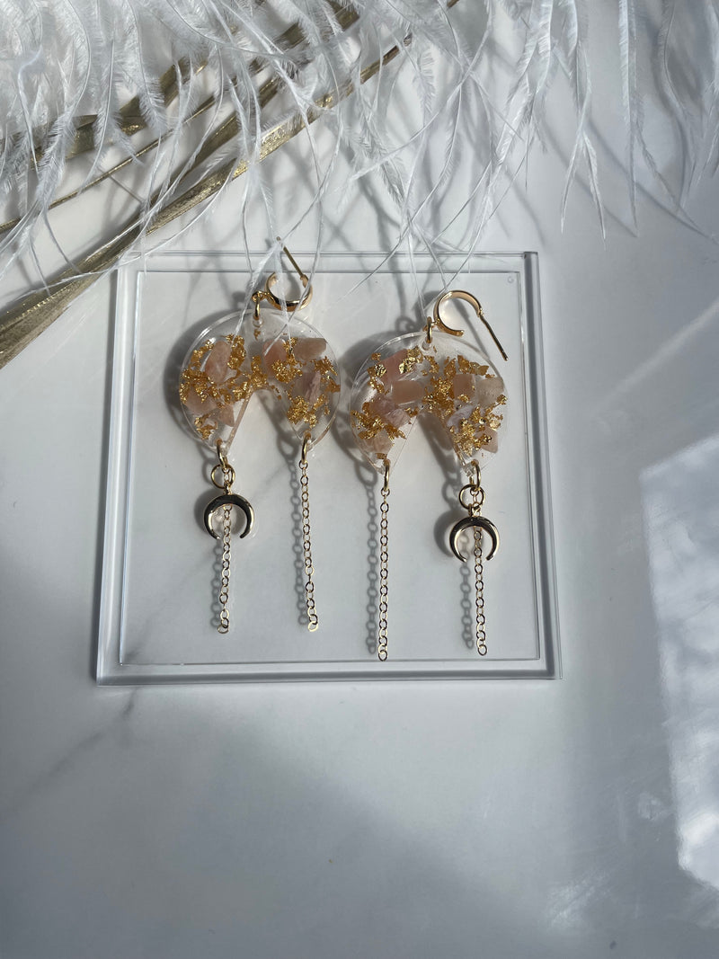 “Mystic Goddess" Peach Moonstone Earrings