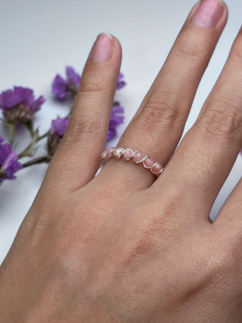 Rhodochrosite Sterling Silver Wire Ring