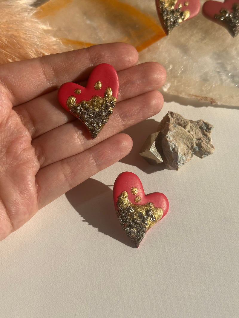 Pyrite Dipped Heart Studs